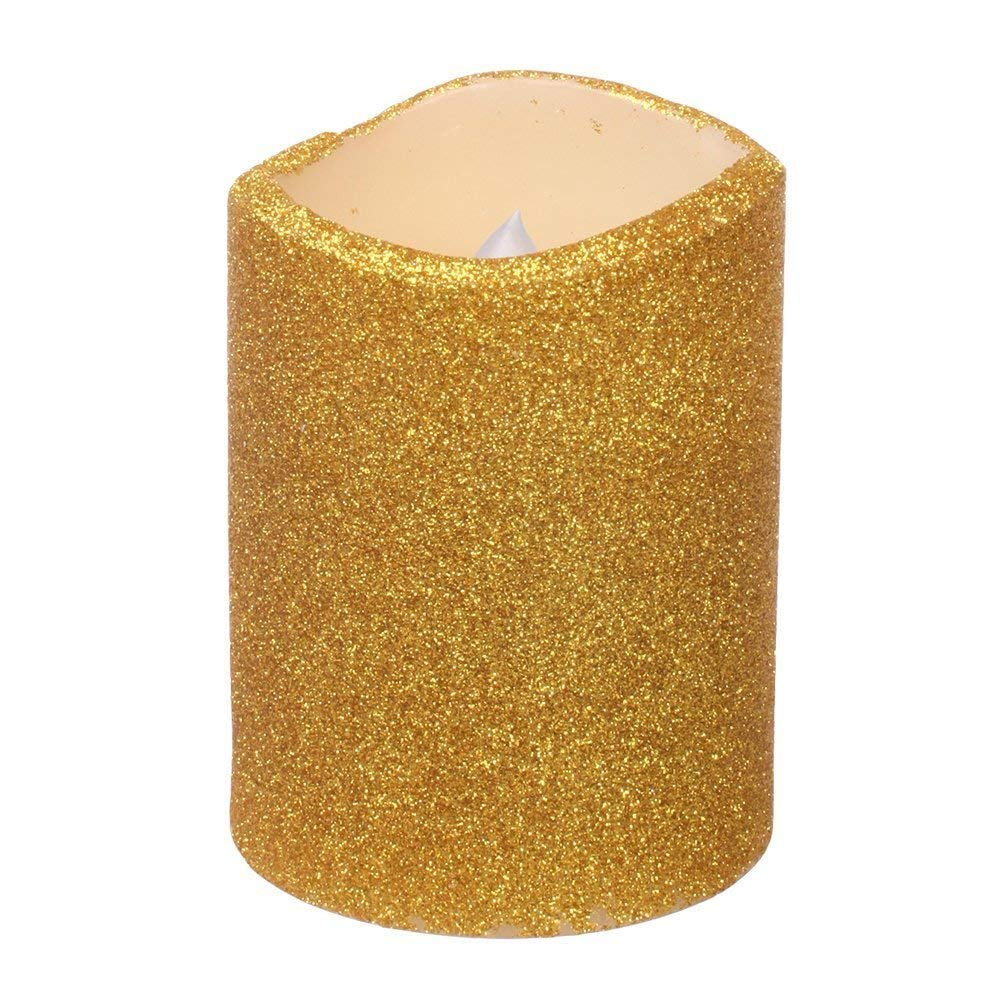 3x4 Inch Gold Flameless Led Pillar Candle with Timer, Battery Operated