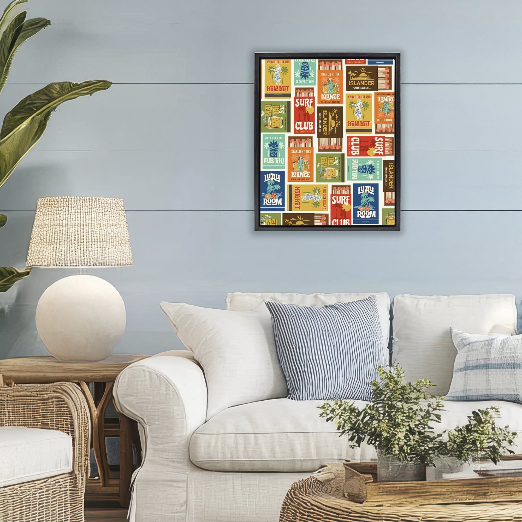 Stupell Industries Vintage Tropical Match Boxes Black Framed Floater Canvas Wall Art, design by Emily Dumas