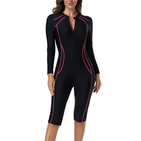 JIKNTTR Womens One Piece Swimsuits Women s One Piece Long Sleeve Rash Guard Swimsuit Zipper Surfing Swimsuit Bathing Suit With Boyshorts Comfort Slimming Swim Suits