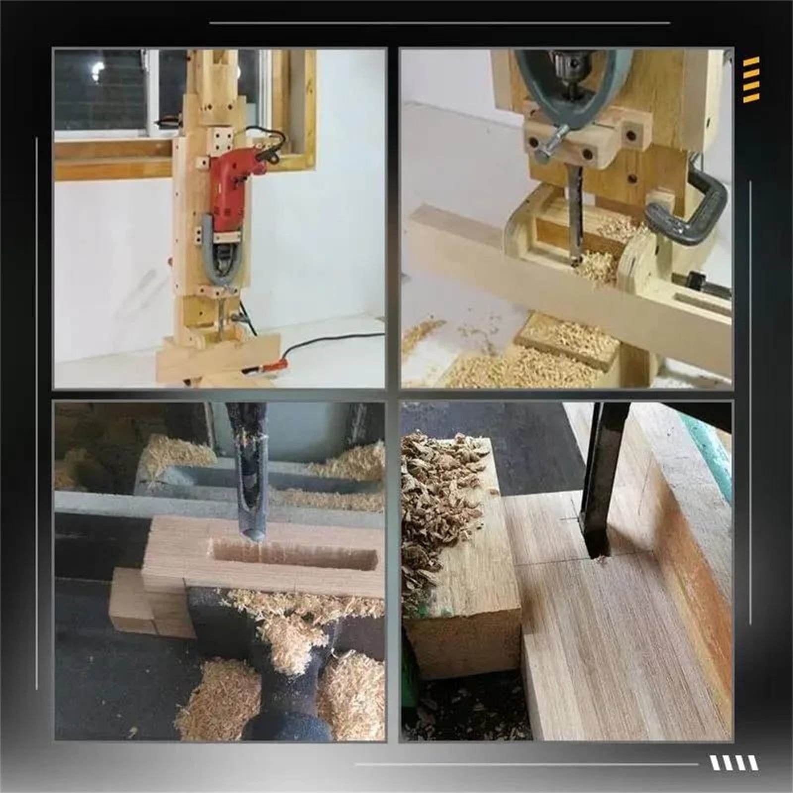 Square Hole Drill Bits for Wood, 4-Piece Mortising Chisel Set, High Carbon Steel Woodworking Tools for Furniture Making