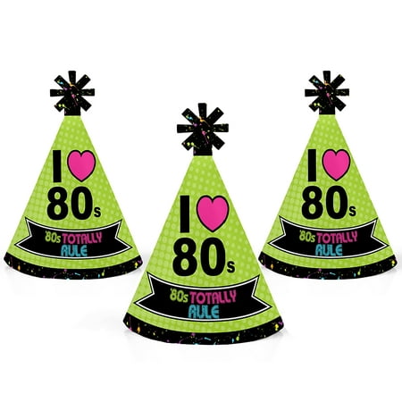 80's Retro - Mini Cone Totally 1980s Party Hats - Small Little Party Hats - Set of 10