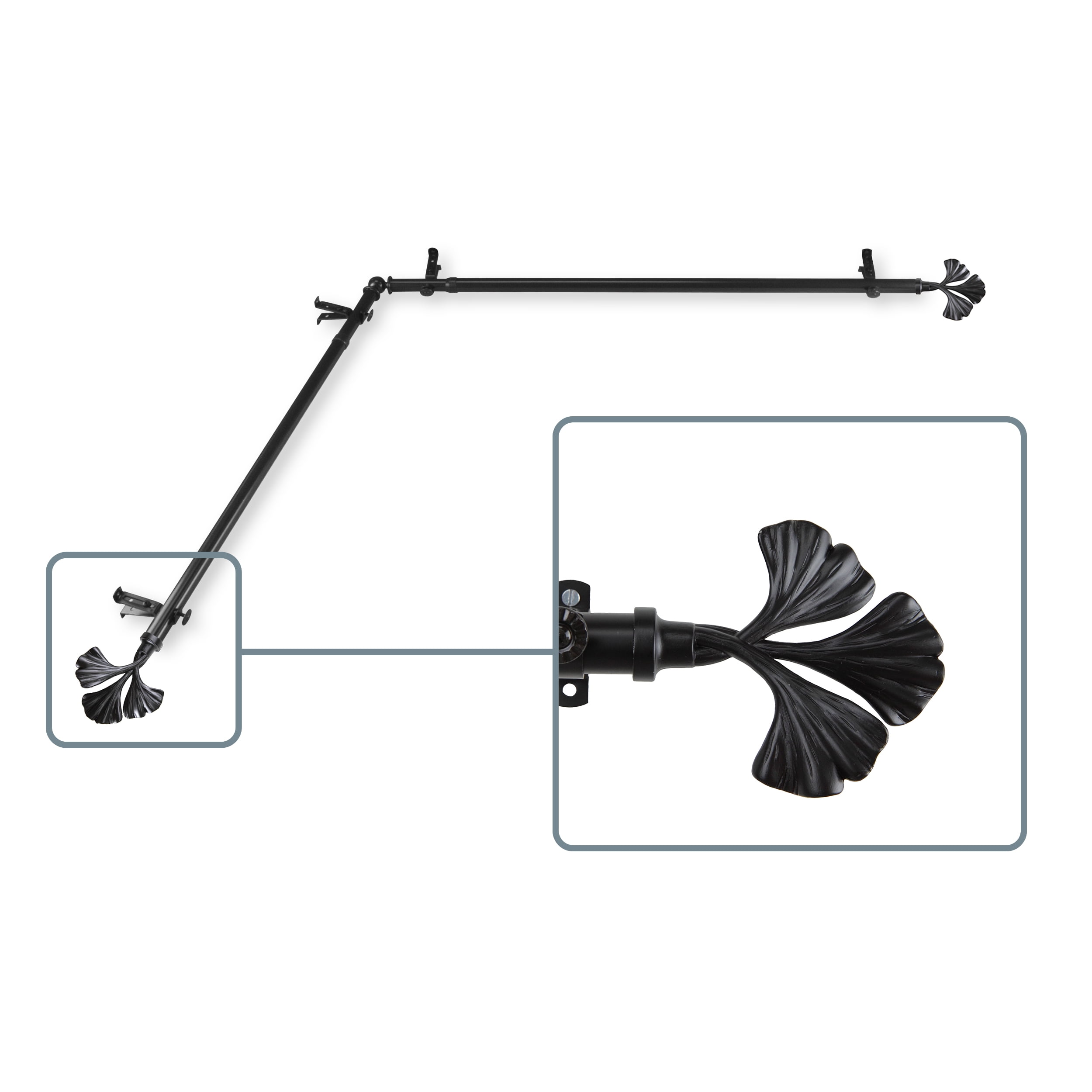 Florence 13/16 inch Corner Window Curtain Rod 48-84" - Black