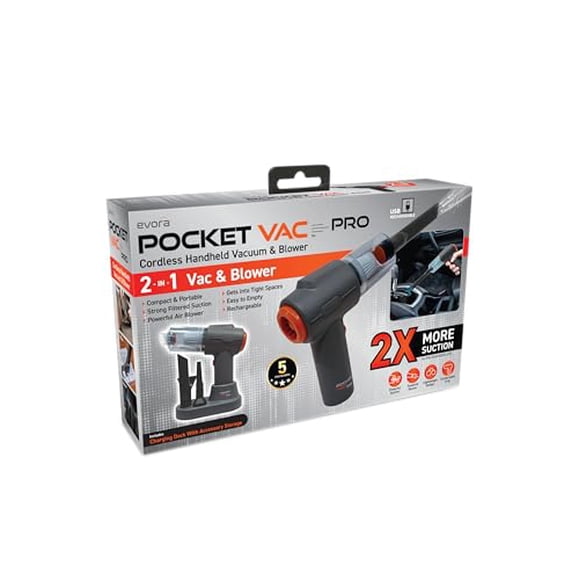 Aspiradora de mano Pocket Vac PRO con base de carga, compacta e inalámbrica, ligera y potente para el hogar, la cocina, el coche, las esquinas, la tapicería y la limpieza de pelos de mascotas, polvo
