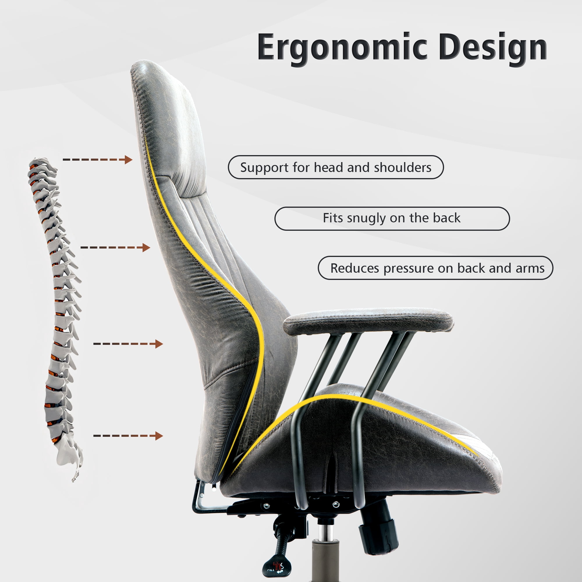 Ovios High Back Office Chair Ergonomic Height Adjustable Home Computer Chair Rolling Swivel Task Chairs with Suede Leather