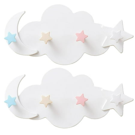 

2pcs Lovely Cloud Moon Star Shaped Hooks Adhesive Wall Hangers Wall Racks (White)