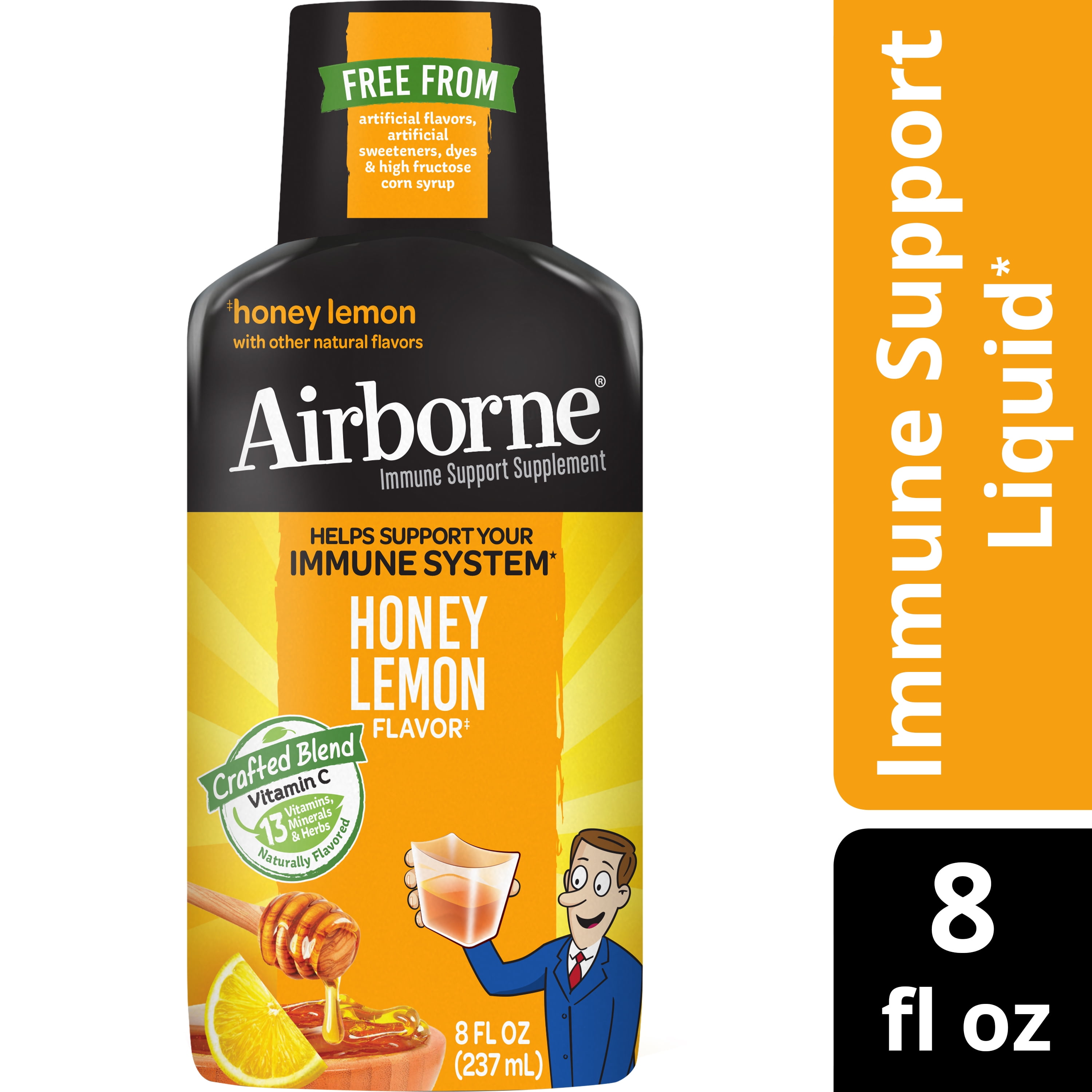 Airborne Honey Lemon Liquid, 8 FL OZ – 250mg of Vitamin C (per serving), Naturally Flavored Immune Support Supplement With Vitamins A C D E, Zinc, Selenium, Antioxidants, Gluten Free