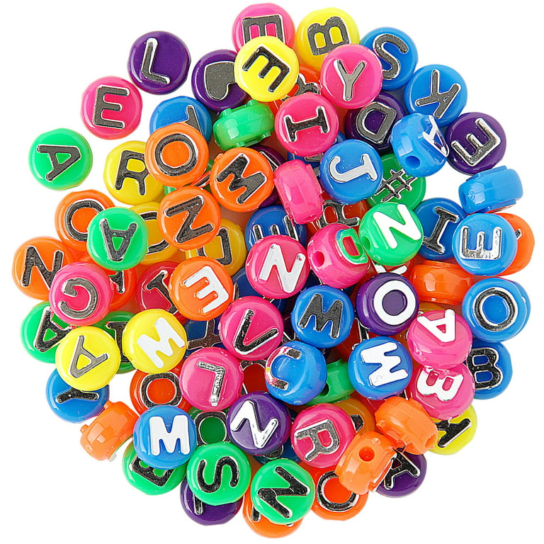 The Beadery Alphabet Beads with Silver Letters - Bright Neon - 1 Each