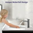thumbnail image 4 of Single Handle Waterfall Bathroom Faucet, Brushed Nickel Bathroom Faucet with Deck Plate and Overflow Pop Up Drain, Solid Faucet 1 or 3 Hole for Lavatory, Restroom, Vanity Rv, Brushed Nickel, 4 of 7