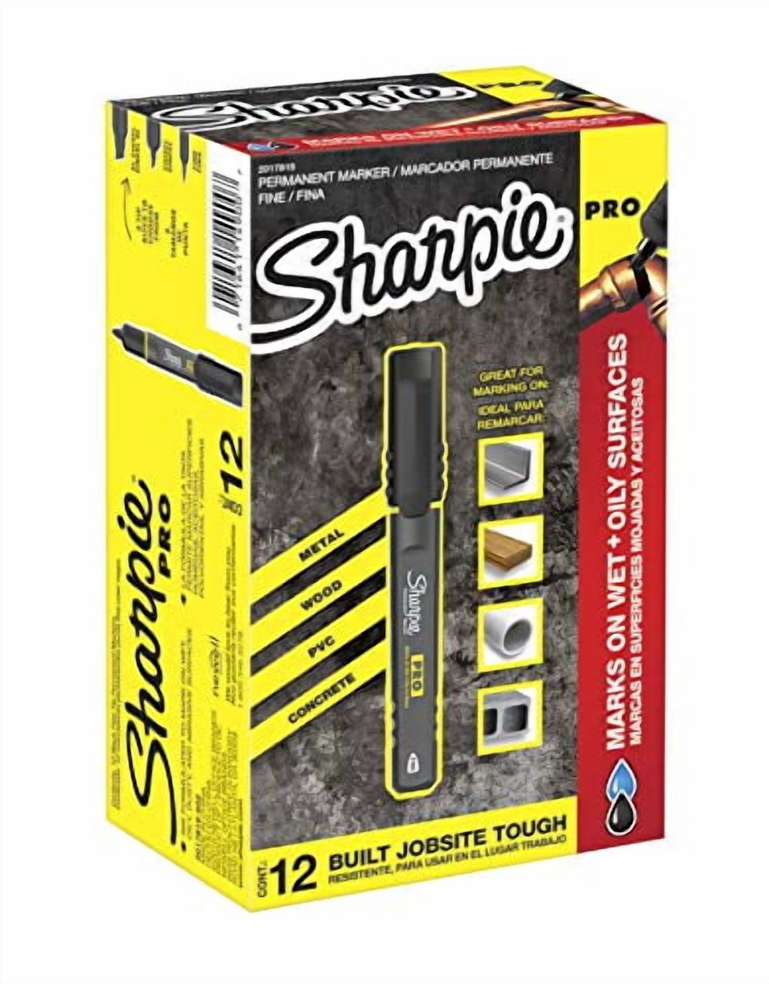 Sharpie® PRO Permanent Markers, Fine Point, Black/Gray Barrel, Black Ink, Pack Of 12 Markers