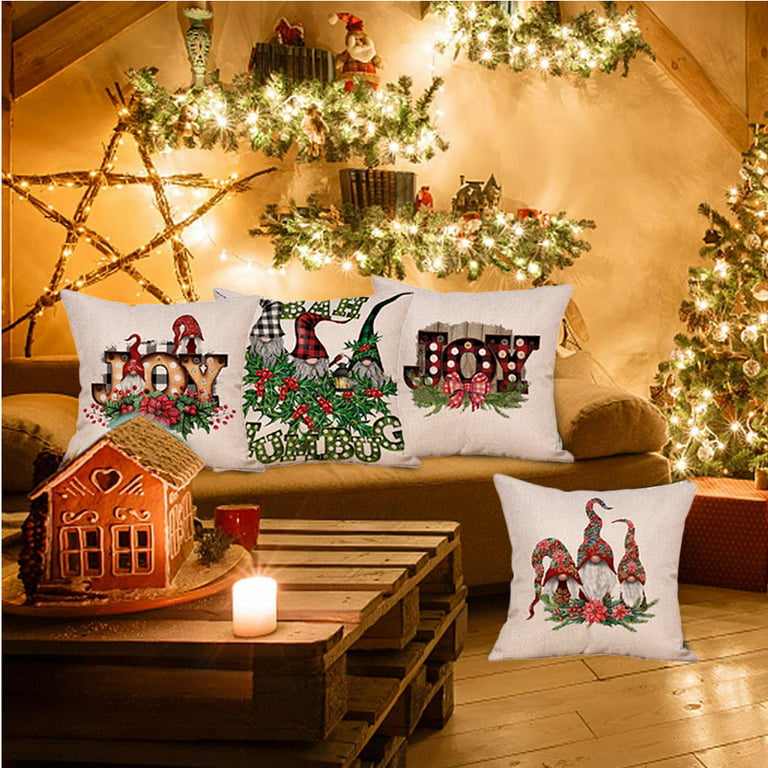 Manunclaims 1Pcs/4Pcs 18x18 Throw Pillow Covers Gnome Design Christmas  Decorative Couch Pillow Cases Cotton Linen Pillow Square Cushion Cover for  Sofa, Couch, Bed and Car 