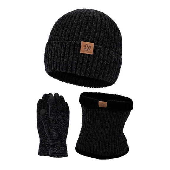 Winter Hat Scarf Gloves Set - Three-Piece Thickened Knitted Cold Proof Outdoor Accessories