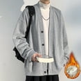 thumbnail image 1 of Men's Long Sleeved Solid Color Velvet Winter Fashion Cardigan Round Neck Pocket, 1 of 5