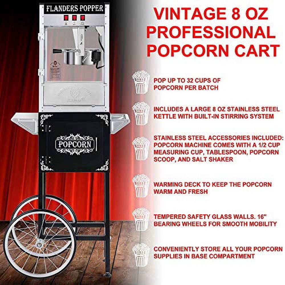 Kepooman Retro Single Door Popcorn Machine Full Machine with Cart (Black) Kepooman Retro Single Door Popcorn Machine Full Machine with Cart (Black)