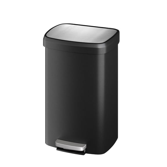 13 gal / 50 L Plastic Trash Can with Lid, Large Garbage Can for Kitchen, Step-on Kitchen Trash Bin with Liner Rim, Rear Handle, Soft Close Lid