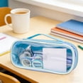 thumbnail image 2 of Bxaolu Grid Clear Pencil Case Large Capacity Pencil Case Big Pencil Pouch With Zipper Simple Makeup Bag Aesthetic Pen Bag for Women Men Multi-Purpose Bag for Home Office, Blue, 2 of 7