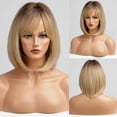 thumbnail image 3 of Bob Wig with Bangs Short Bob Wigs for Women Short Straight Wigs with Dark Roots Heat Resistant Synthetic Wig Natural Looking for Daily Use Perruques A4, 3 of 7