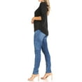 thumbnail image 4 of Women's Casual Solid Round Neck Loose Fit Roll Tab 3/4 Sleeve Shirt Blouse Tops, 4 of 6