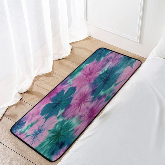 39x20 Inch Non-Slip Floor Mat Hallway Runner Rug Entrance Floor Mat Runner for Kitchen and Living Room Pink and Teal Tie-dye