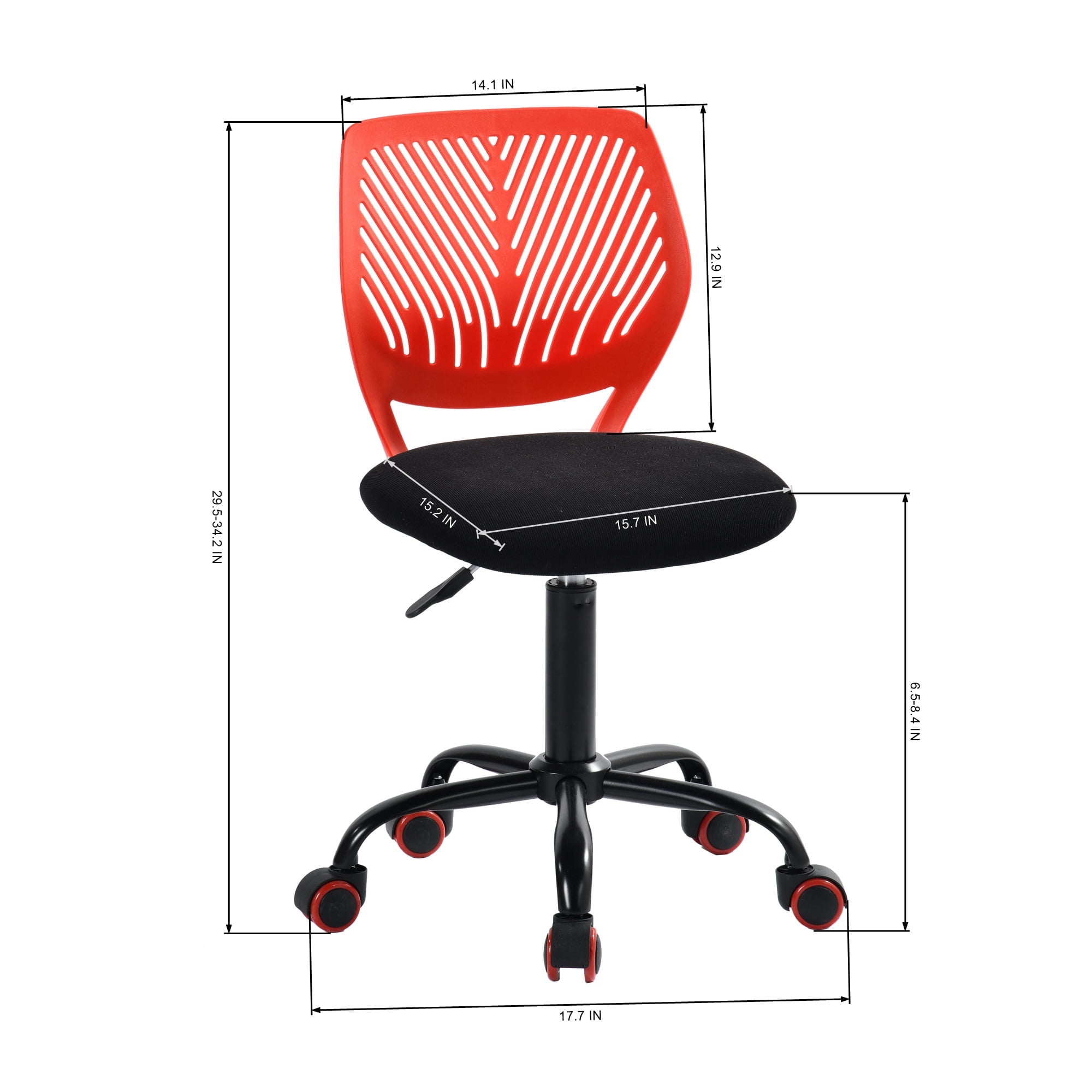 Homy Casa Adjustable Teen Desk Chair with Wheels, Swivel Task Chair with Mesh Back, Crimson & Black