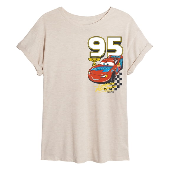 Cars - Lightning McQueen Race - Juniors Oversized Graphic T-Shirt