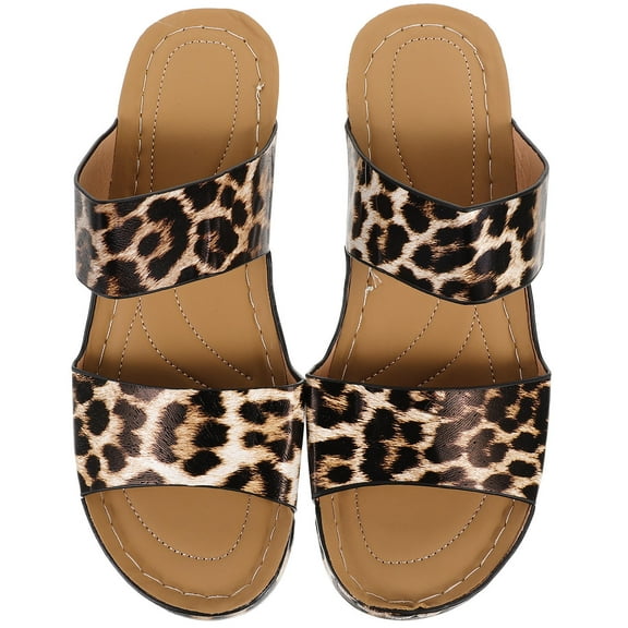KAKOWELY 1 Pair Walking Sandals for Women Comfort Leopard EVA Leather Wedge Non-slip Breathable for Holidays