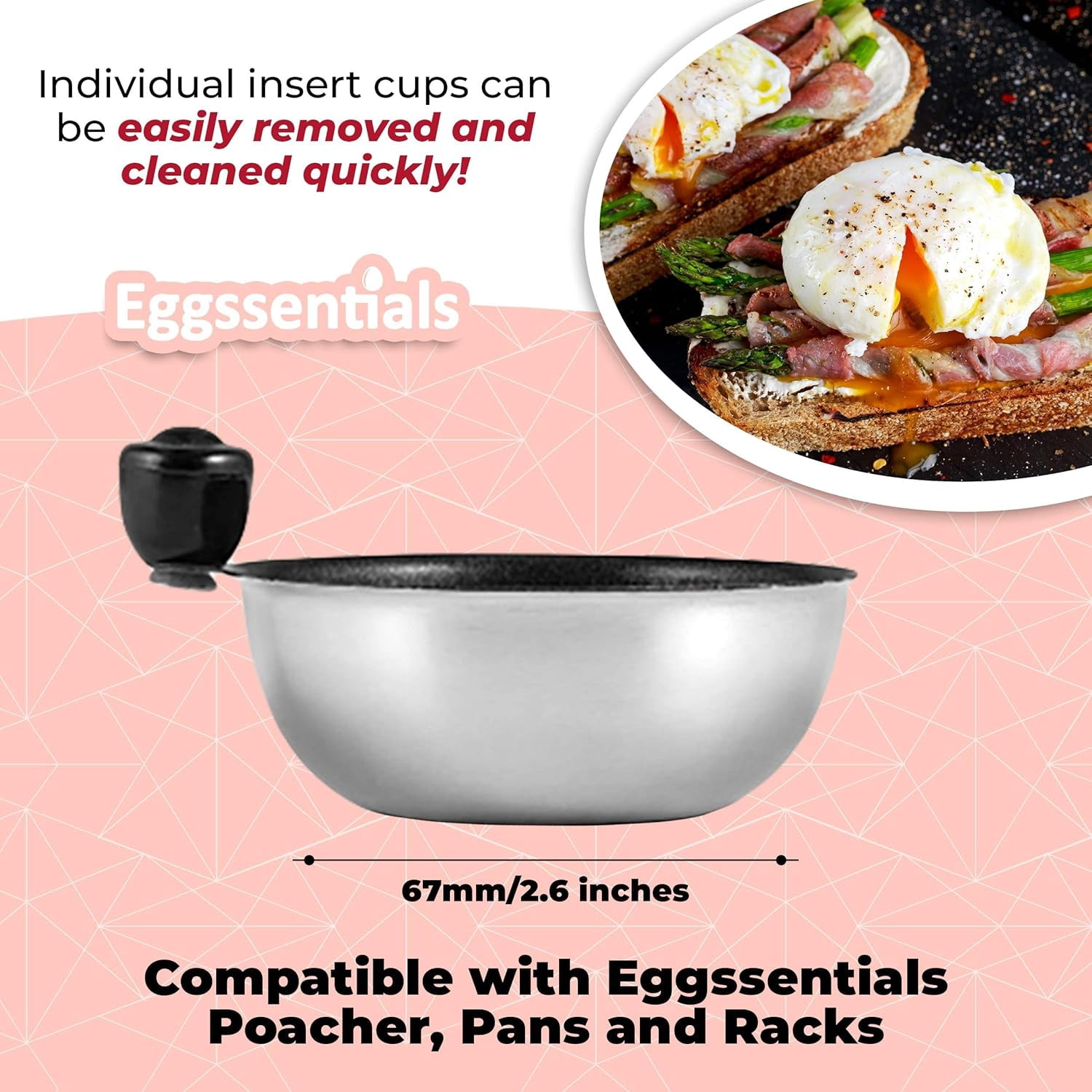 Stainless Steel Egg Poacher Insert with Nonstick Coating for Skillet and Pressure Cooker