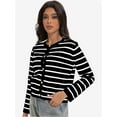 thumbnail image 2 of Women's Striped Cardigan Sweater Trendy Long Sleeve Button Down Crew neck Cardigans, 2 of 6
