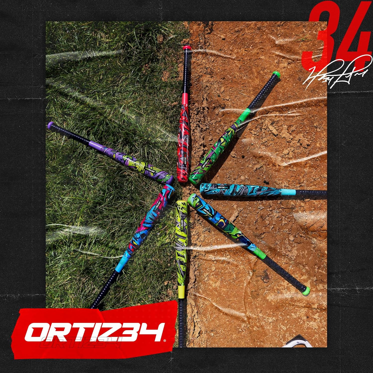 Ortiz34 29" Graffiti Plastic Bat & Ball Set, David Ortiz Backyard Baseball Homerun Set for Youth, Kids, Teens & Adults
