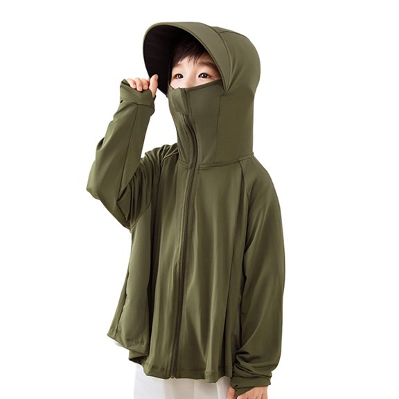 Tfken Kids Long Sleeve Summer Windbreaker Sun Protection Jackets Vacation Sunwear Hooded Full Coverage Sun Jacket Zip Up Beach Outdoor Daily Casual Wear Teen Comfortable Coats Size 14-16 Years Green