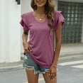 thumbnail image 2 of Giftesty Women's V- Neck Solid Color Short Sleeve Lapel Tops, 2 of 5