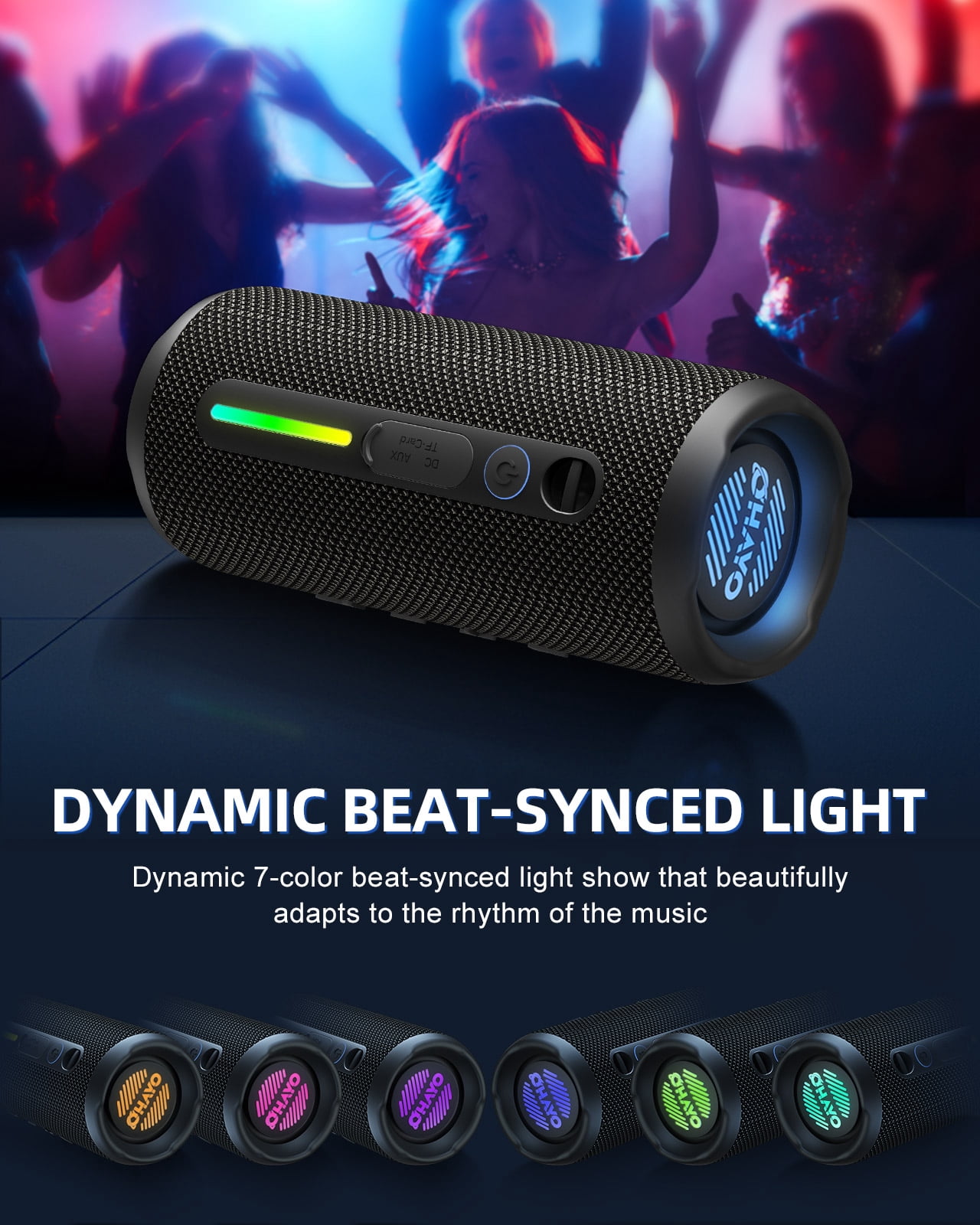 Portable Bluetooth Speaker, 24W Stereo Sound, IPX7 Waterproof, Bluetooth 5.3, RGB Lights, Dual Pairing, 30H Playtime for Outdoor Home Party