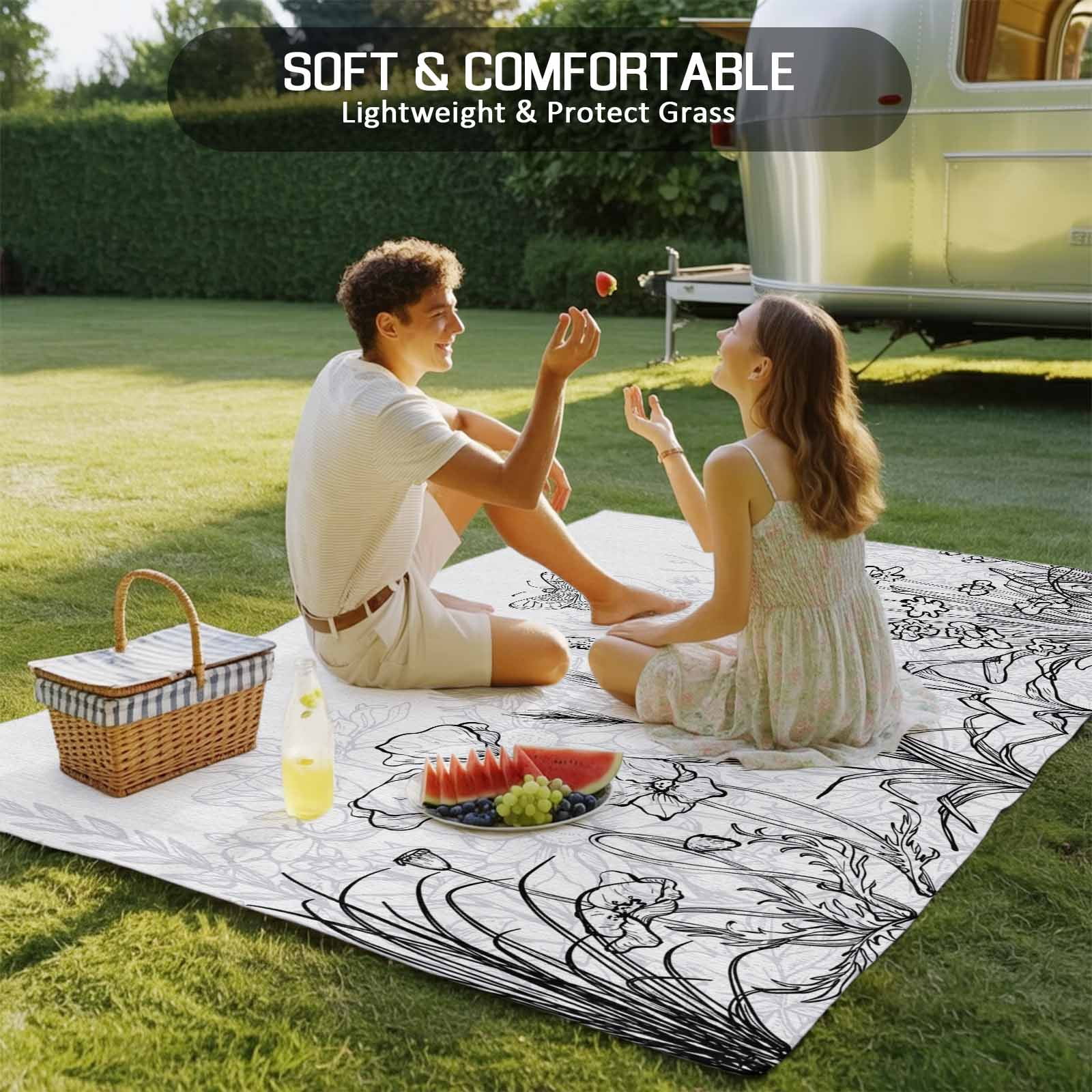 Outdoor Rug 5x8ft Simple Style Floral Large Area Rug Grey Plant Line Art Indoor Outdoor Carpet Outdoor Rugs Mats for Patio Camping,RV,Front Door, Outside Decor