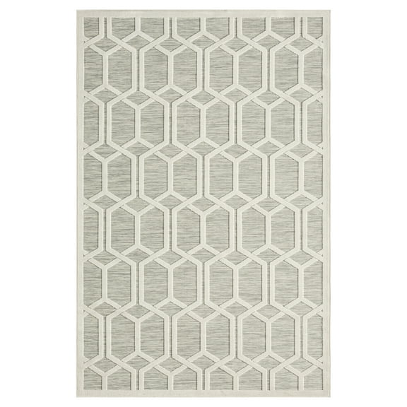 LR Home Elise 5' x 7' Gray/Ivory Geometric Hi-Low Indoor/Outdoor Area Rug
