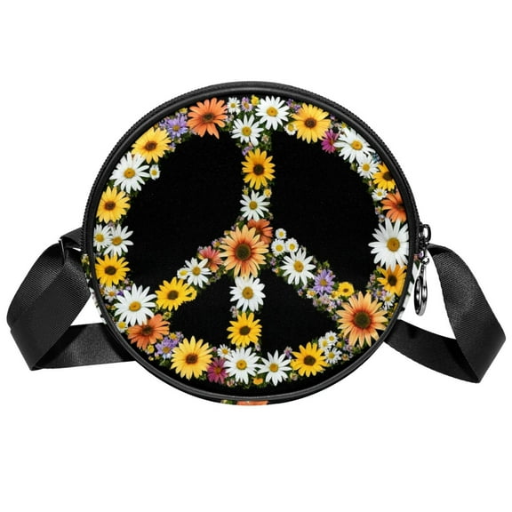 ERJLKXP Colorful Flowers Peace Sign Small Crossbody Bags for Women,Casual Travel Sling Bag,Over the Shoulder Cross Body Purses