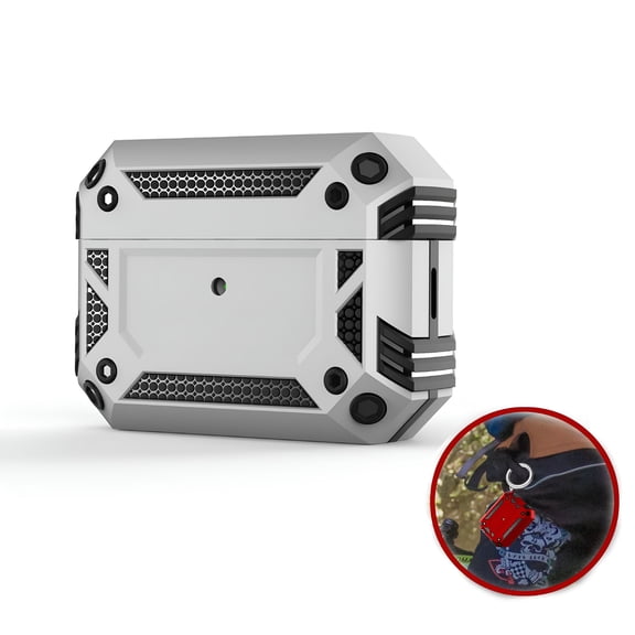 GJX AirPods Pro 2 Case, Military Grade Protective Cover with Keychain, Visible Front LED Shockproof Cover, Silver