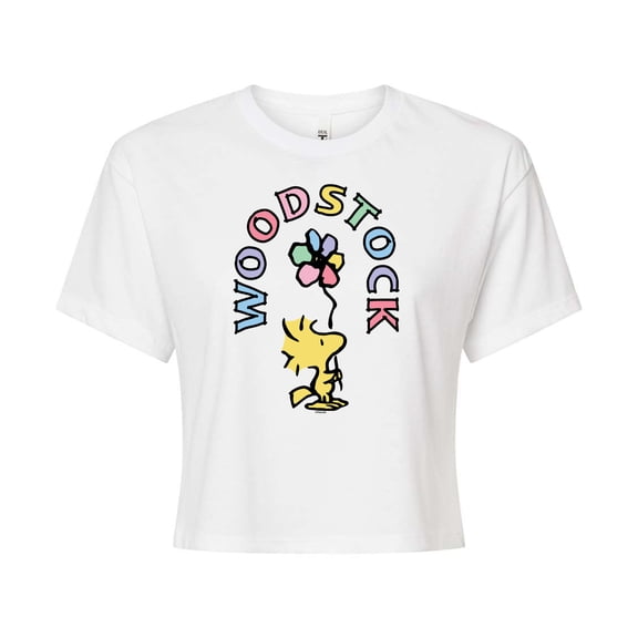 Peanuts - Woodstock Flower - Juniors Cropped Cotton Blend T-Shirt