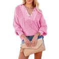 thumbnail image 1 of Asyoly Womens Henley Hooded Sweater Long Sleeve Button Up V Neck Drawstring Loose Chunky Knit Pullover Oversized Jumper Casual Tops, 1 of 7