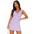 thumbnail image 2 of LYMAYTER Robe à Bretelles Col en V Confort Slim Minijupe pour Femmes Couleur Unie Volant Robe Décontractée, 2 of 6