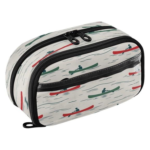 Large Pencil Pen Case Capacity PVC Pencil Pouch Makeup Bag for Women Man, Red CanoesPrinted