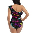 thumbnail image 5 of Haiem Colorful Dragonflies Women's One Piece Swimsuits Tummy Control One Shoulder Bathing Suits Ruffle Swimwear-X-Large, 5 of 8