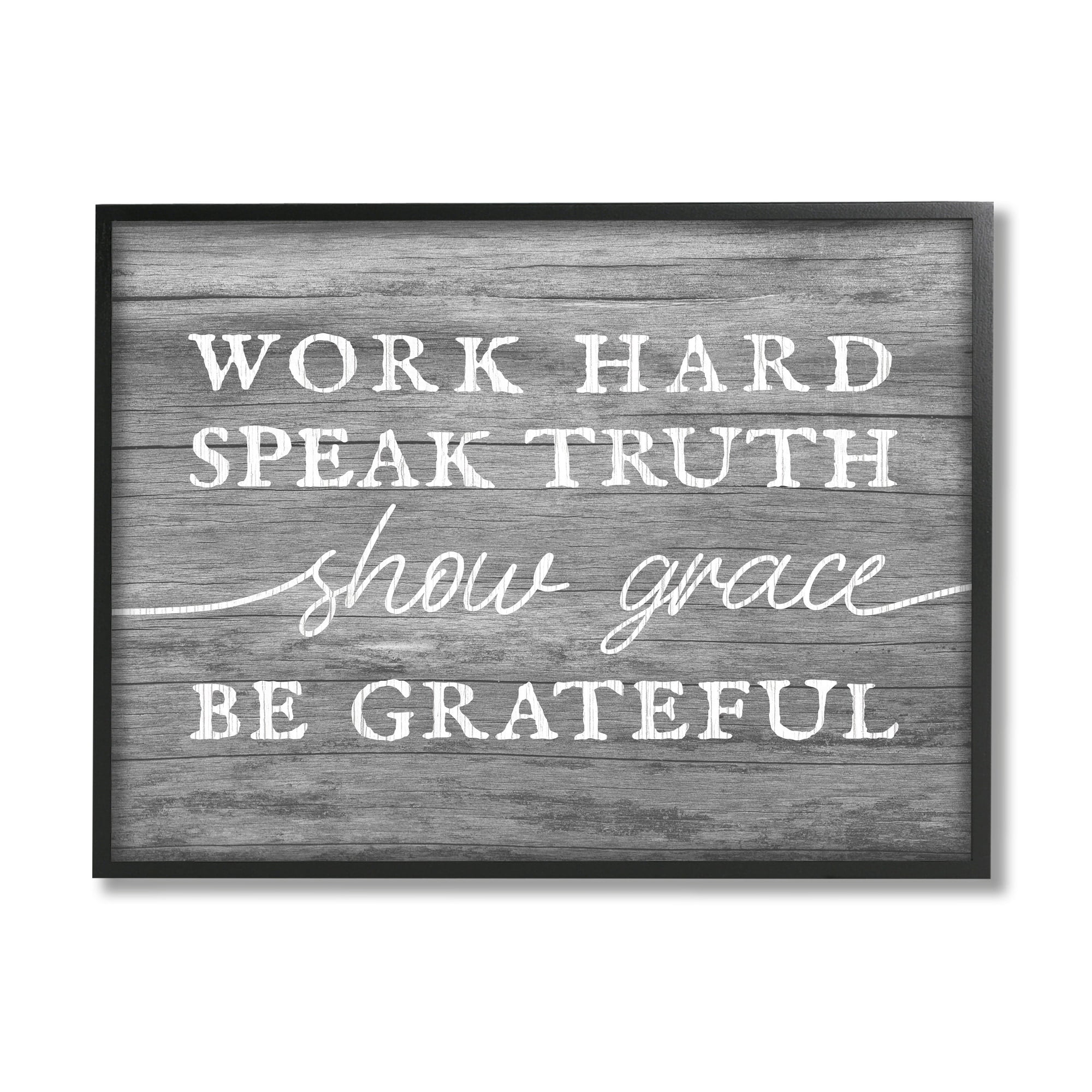 Stupell Industries Be Grateful Rustic Grain Pattern Motivational Phrase Graphic Art Black Framed Art Print Wall Art, Design by Daphne Polselli