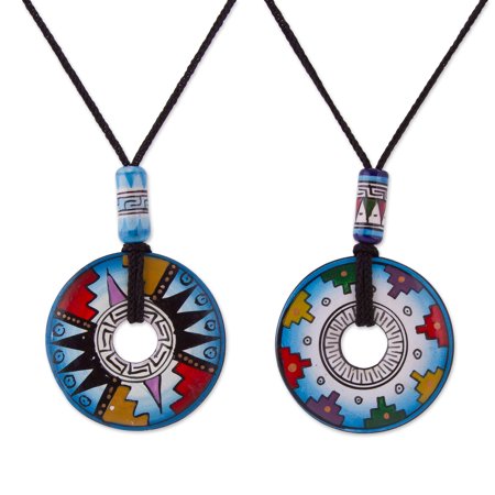 NOVICA Ceramic pendant necklaces, 'Evening Fiesta' (pair)
