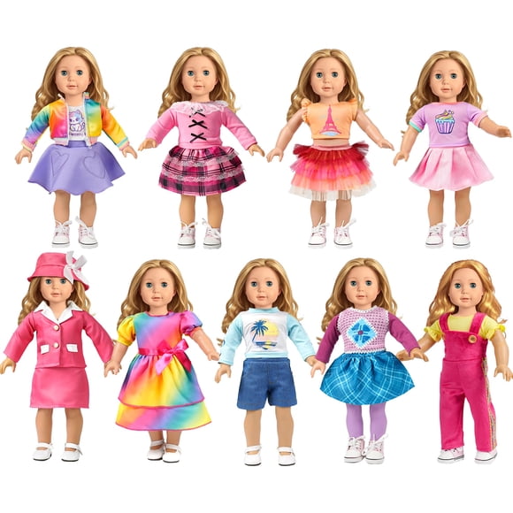 Set de moda WONDOLL 9 conjuntos de ropa americana para muñecas de 18 pulgadas