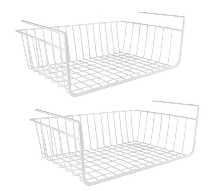 2 Pack Under Shelf Storage Baskets Hanging Kitchen Baskets Metal White Wire Storage Baskets Rack