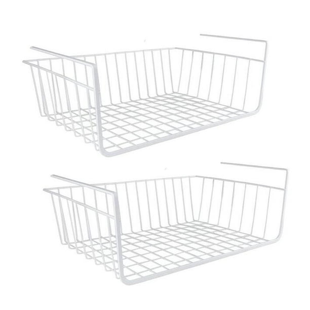 2 Pack Under Shelf Storage Baskets Hanging Kitchen Baskets Metal White