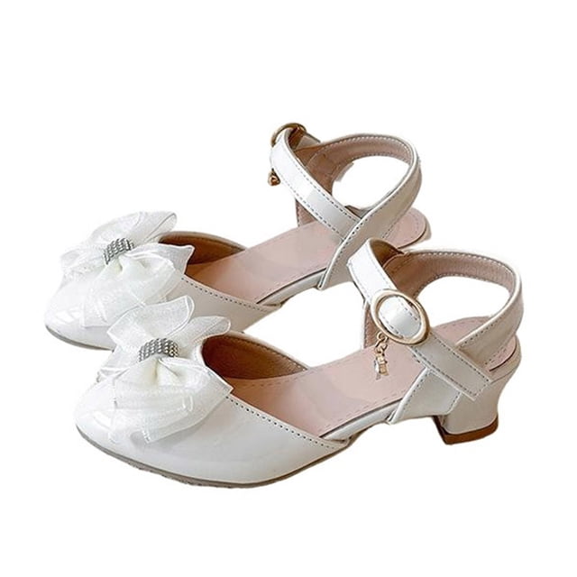 hzomhy Little Girls High Heel Sandals Pointed Rhinestone Bow Glitter Sequins Dance Stage Performance Shoes Cushioned Insole Soft