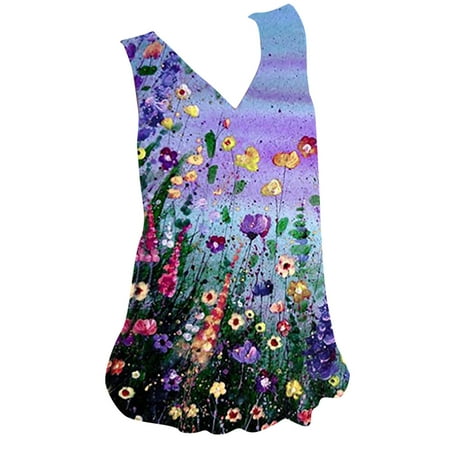 

VEKDONE 2023 Clearance Women 2022 Summer Casual Sleeveless Tank Tops V Neck Floral Printed Tunic Blouse Shirts