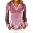thumbnail image 2 of Bixock Summer Women's Tops Long Sleeve Shirts for Women Solid Color Velvet Mesh Splice Long Sleeve V Neck Elegant Dressy Blouse Casual Tops, 2 of 6