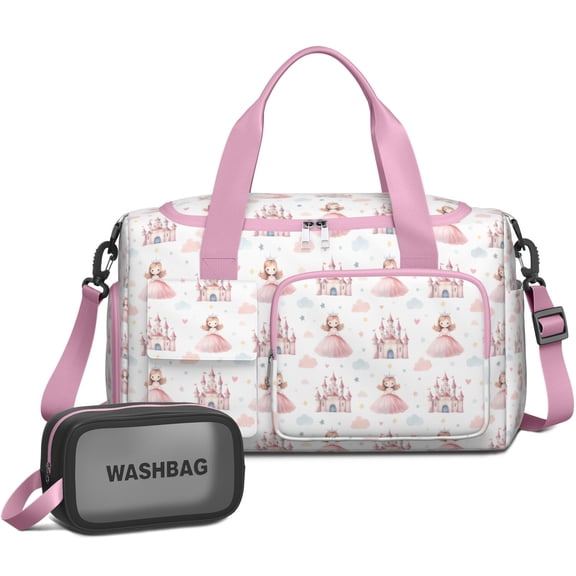Women Men Gym Bag,Princess Castle Pattern Small Duffle Bag Spend the Night Bags for Women with Shoes Compartment Washbag,Detachable Shoulder Strap,19.7x8.3x11 Inches