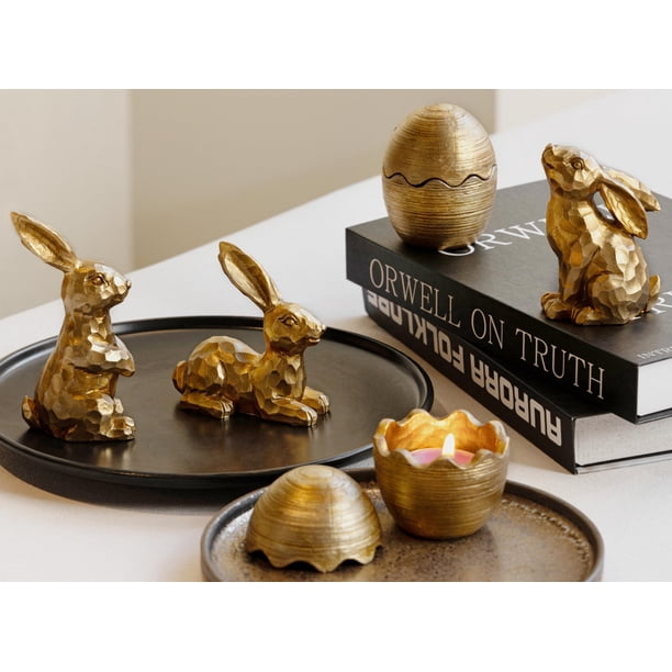 Figuras de conejo dorado de Gleemoria para decoración de pascua, 3 unidades
